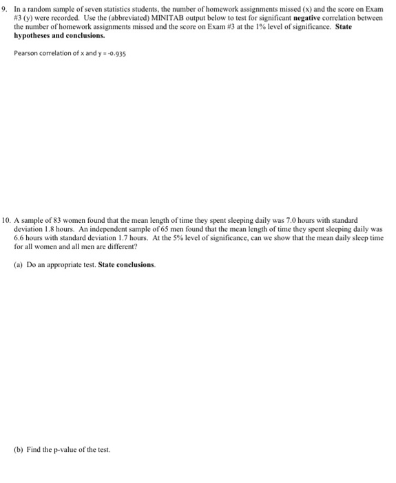 Solved 9. In a random sample of seven statistics students, | Chegg.com