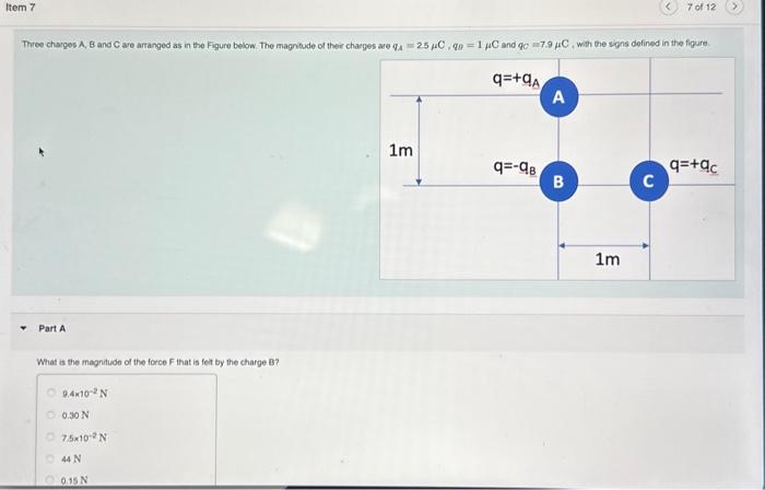 Solved Three Charges A,B And C Are Arranged As In The Figure | Chegg.com