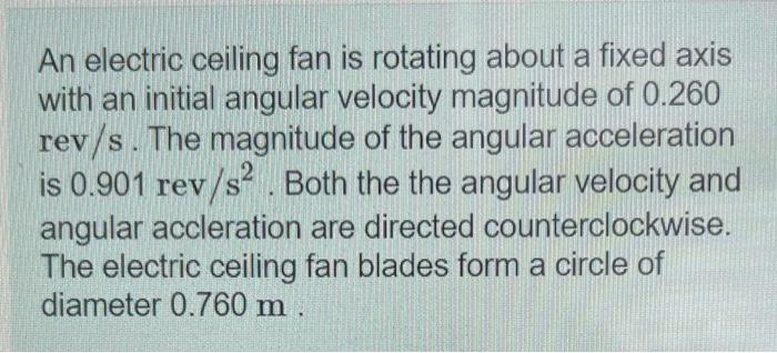 Solved 2 An electric ceiling fan is rotating about a fixed | Chegg.com