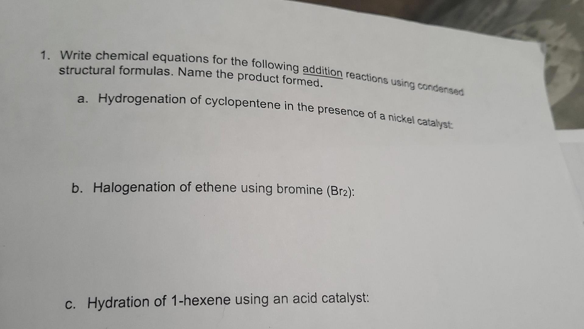 Solved 1. Write Chemical Equations For The Following | Chegg.com