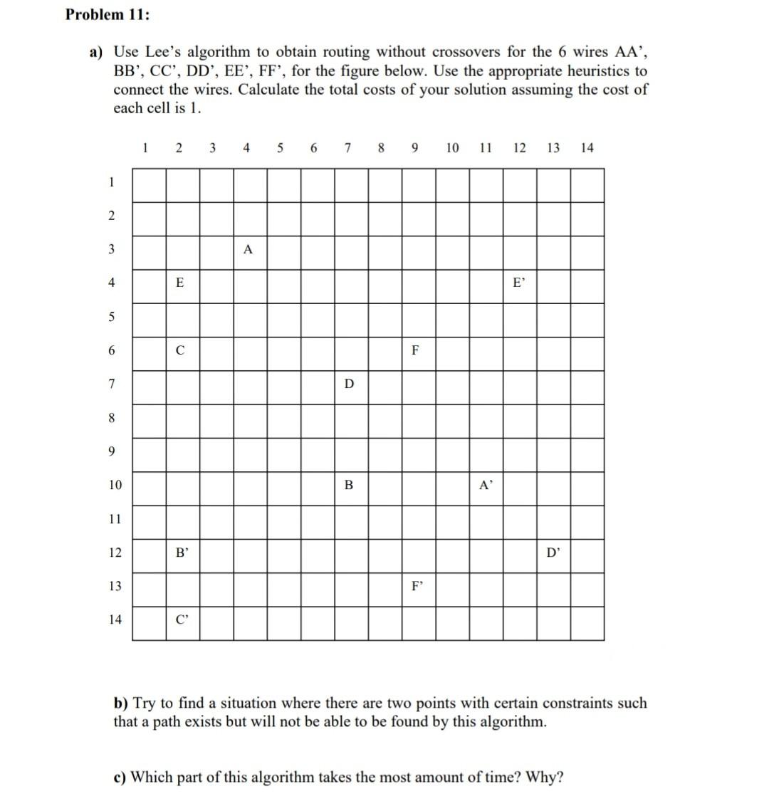 Solved Problem 11: a) Use Lee's algorithm to obtain routing | Chegg.com