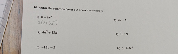 Solved Factor the common factor out of each | Chegg.com