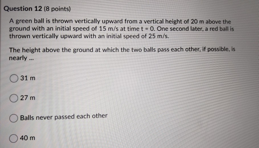 Solved Question 9 (5 points) A stone is thrown from the top | Chegg.com