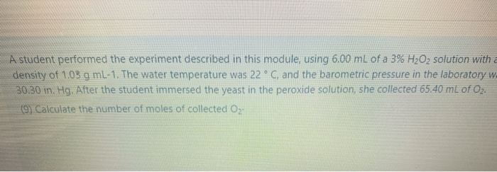 Solved A student performed the experiment described in this | Chegg.com