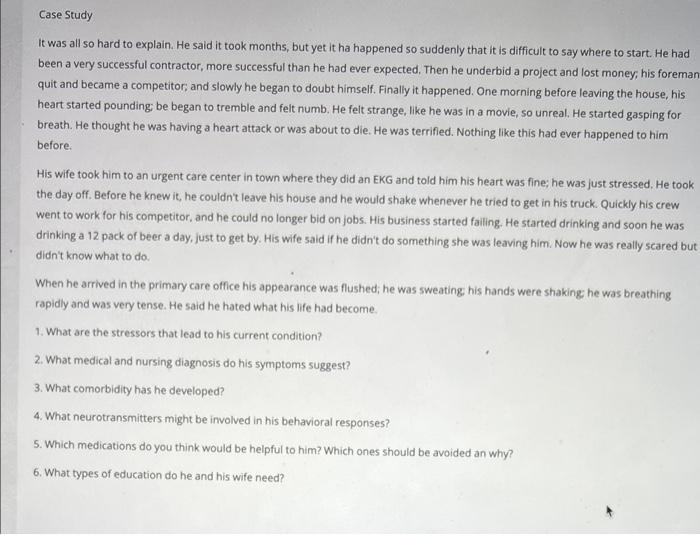 Solved Case Study It was all so hard to explain. He said it | Chegg.com