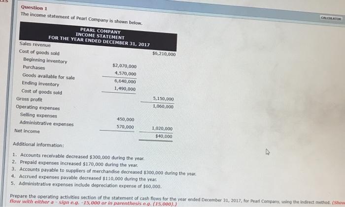 Solved CALCULATOR $5,210,000 Question 1 The income statement | Chegg.com