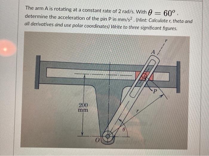 Solved The arm A is rotating at a constant rate of 2 rad/s. | Chegg.com