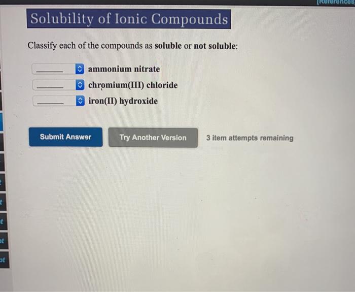 Solved Solubility of Ionic Compounds Classify each of the | Chegg.com