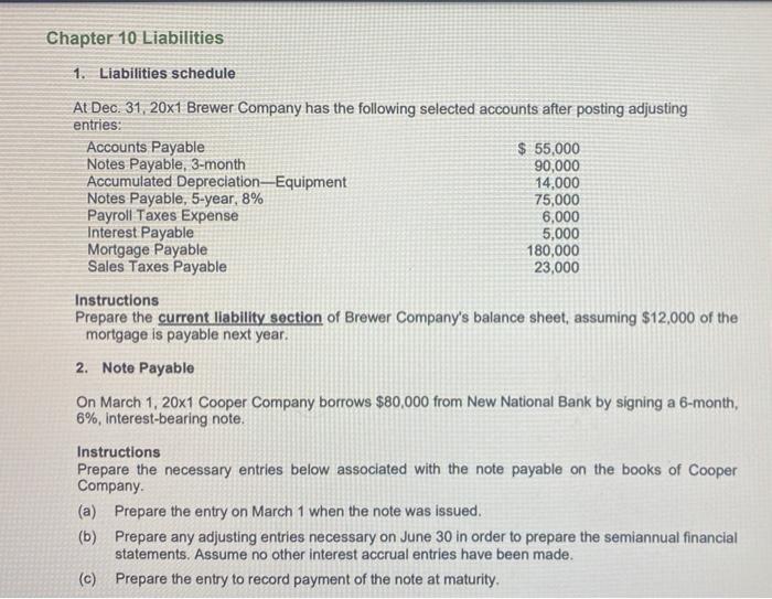 Solved Chapter 10 Liabilities 1. Liabilities Schedule At | Chegg.com