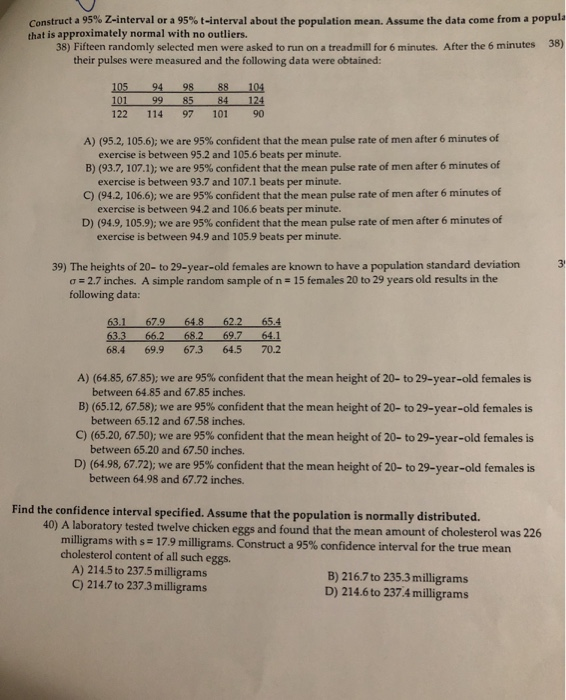 Solved Construct a 95% Z-interval or a 95%t-interval about | Chegg.com