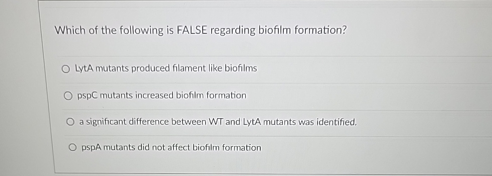 Which Of The Following Is Not True Of Biofilms Solved Which of the following is FALSE regarding biofilm | Chegg.com