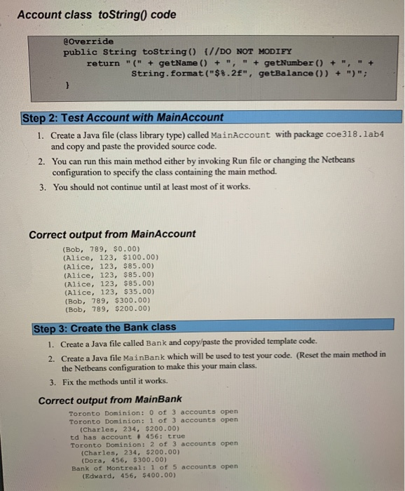 Solved The Account class The Account class will consist of | Chegg.com