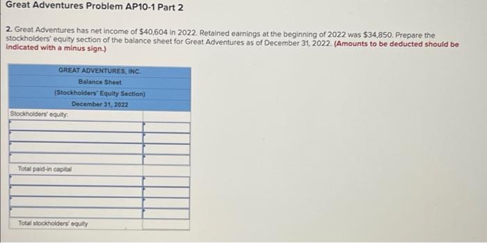 Solved Required information Great Adventures Problem AP10-1 | Chegg.com