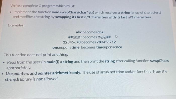 Solved Write a complete C program which must: Implement the | Chegg.com