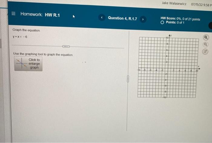 Solved E Homework: HW R.1 Graph the equation. y+x= -6 COLS | Chegg.com