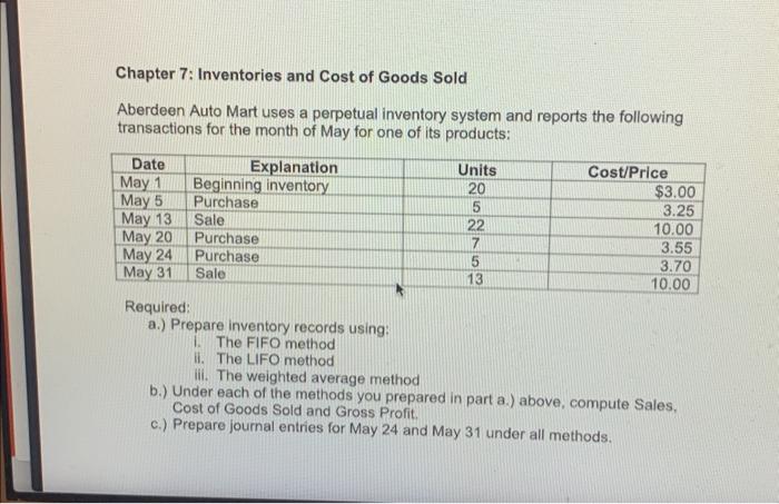 Solved Chapter 7: Inventories And Cost Of Goods Sold | Chegg.com