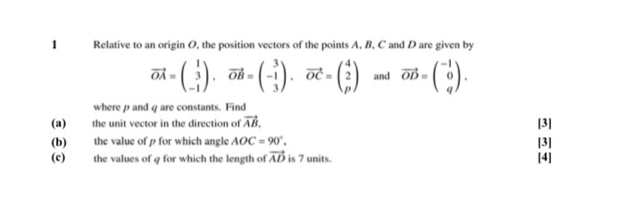 Solved Relative To An Origin O The Position Vectors Of T Chegg Com
