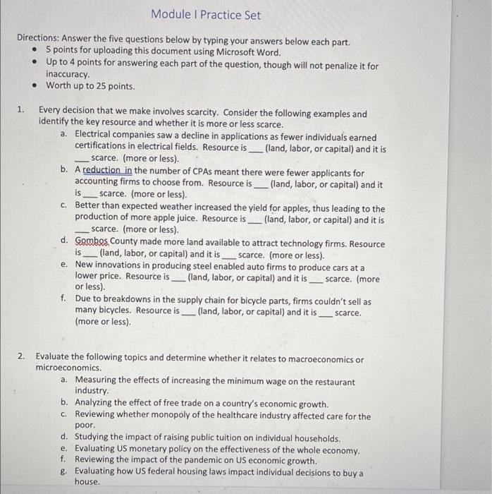 Solved Module I Practice Set Directions: Answer the five | Chegg.com