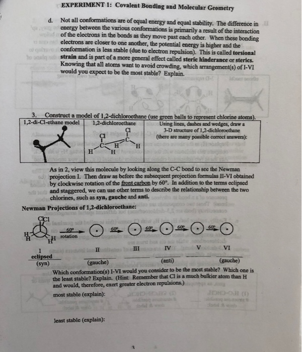 Solved EXPERIMENT 1 Covalent Bonding and Molecular Geometry