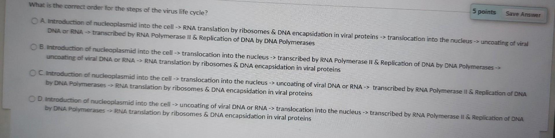 Solved What is the correct order for the steps of the virus | Chegg.com