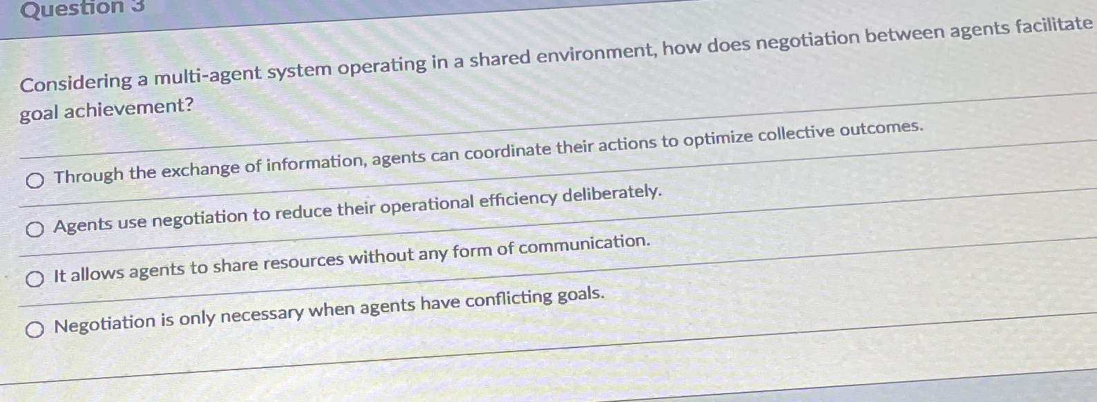 Solved Question 3Considering a multi-agent system operating | Chegg.com