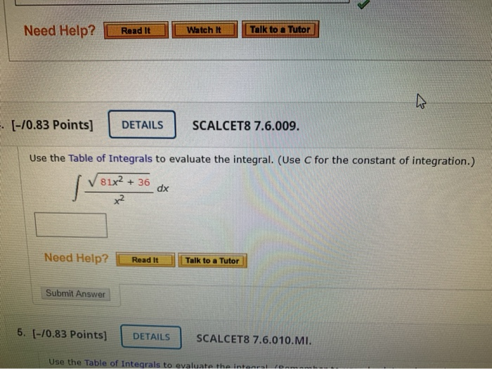 Solved Need Help? Read It Watch It Talk to a Tutor • (-/0.83 | Chegg.com