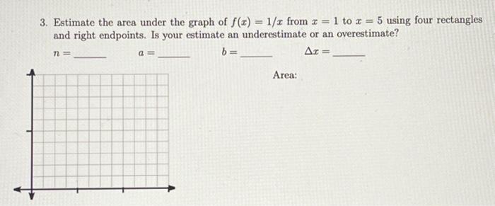 Solved 3. Estimate the area under the graph of f(x)=1/x from | Chegg.com