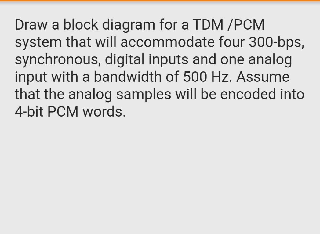 Solved Draw a block diagram for a TDM/PCM system that will | Chegg.com