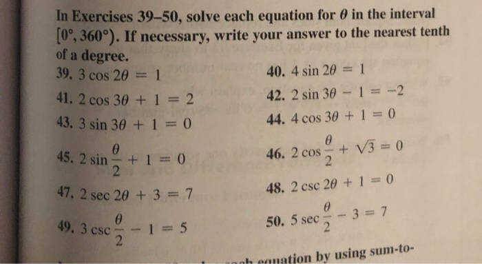 Solved In Exercises 39-50, solve each equation for in the | Chegg.com