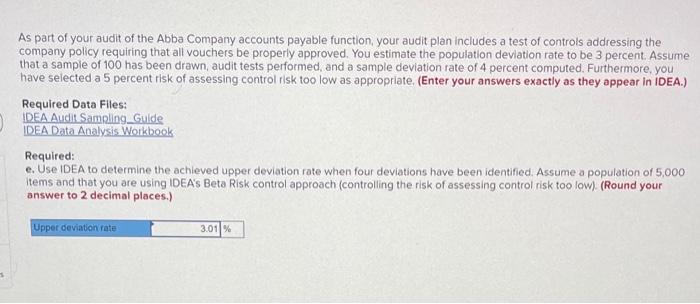 As part of your audit of the Abba Company accounts | Chegg.com