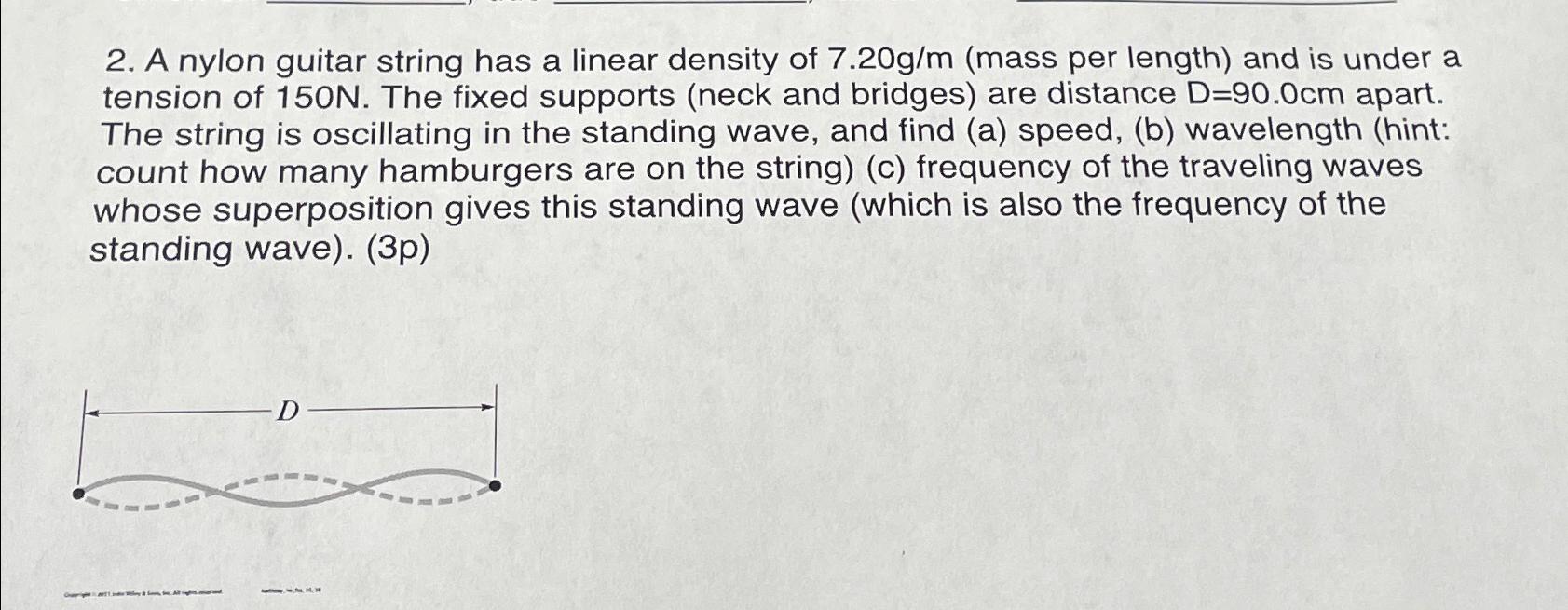 Solved A nylon guitar string has a linear density of