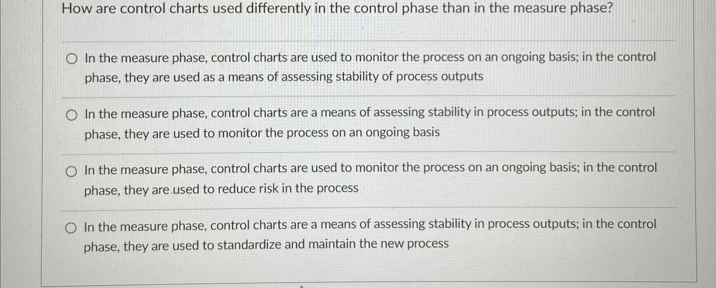 Solved How are control charts used differently in the | Chegg.com