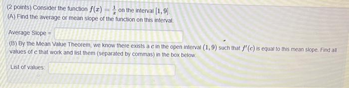 Solved (2 points) Consider the function f(x)=x1 on the | Chegg.com