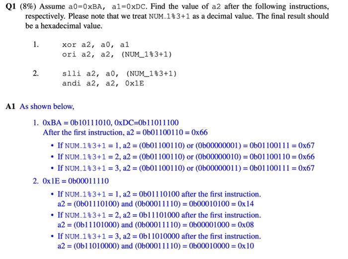 Solved in 1.2 slli a2 a0 num_1%3+1 a2 should be 101110100 | Chegg.com