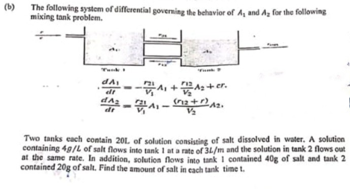 Solved (b) The following system of differential governing | Chegg.com