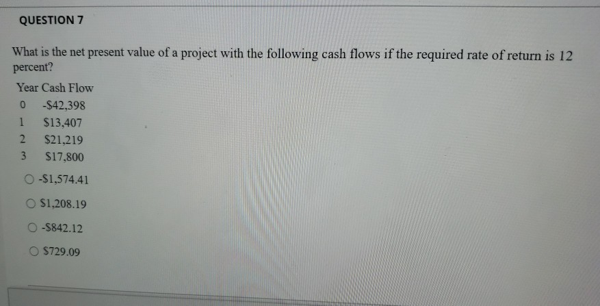 Solved QUESTION 7 What is the net present value of a project | Chegg.com