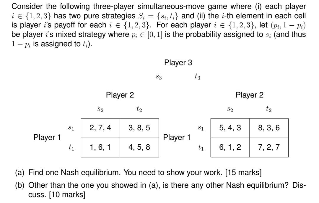 Consider The Following Three-player Simultaneous-move | Chegg.com