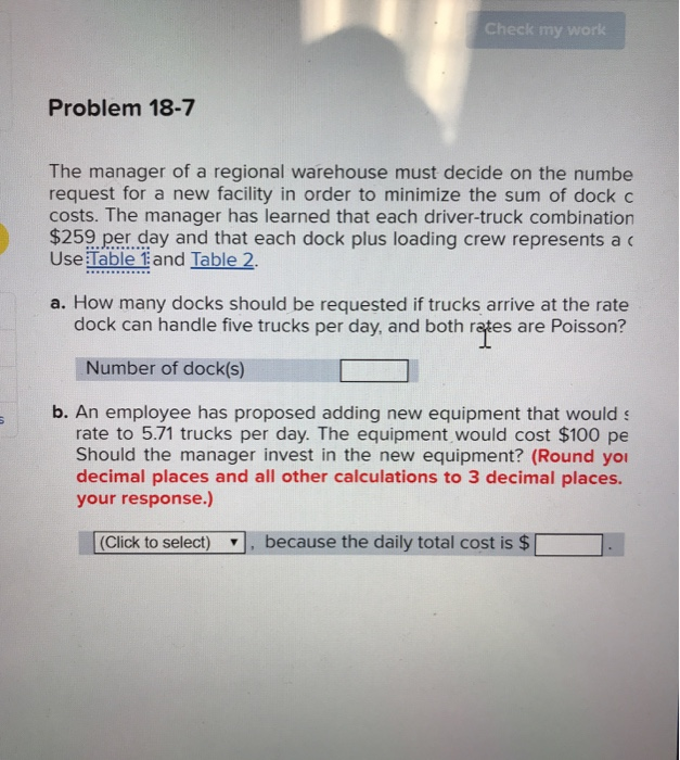 Check my work Problem 18-7 The manager of a regional | Chegg.com