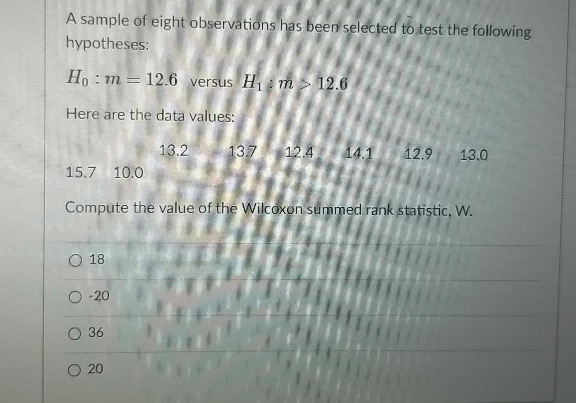 Solved A sample of eight observations has been selected to | Chegg.com