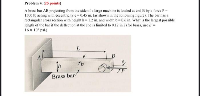 Solved Problem 4. (25 Points) A Brass Bar AB Projecting From | Chegg.com