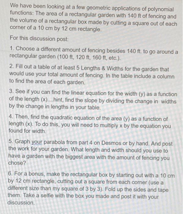 Solved We have been looking at a few geometric applications | Chegg.com