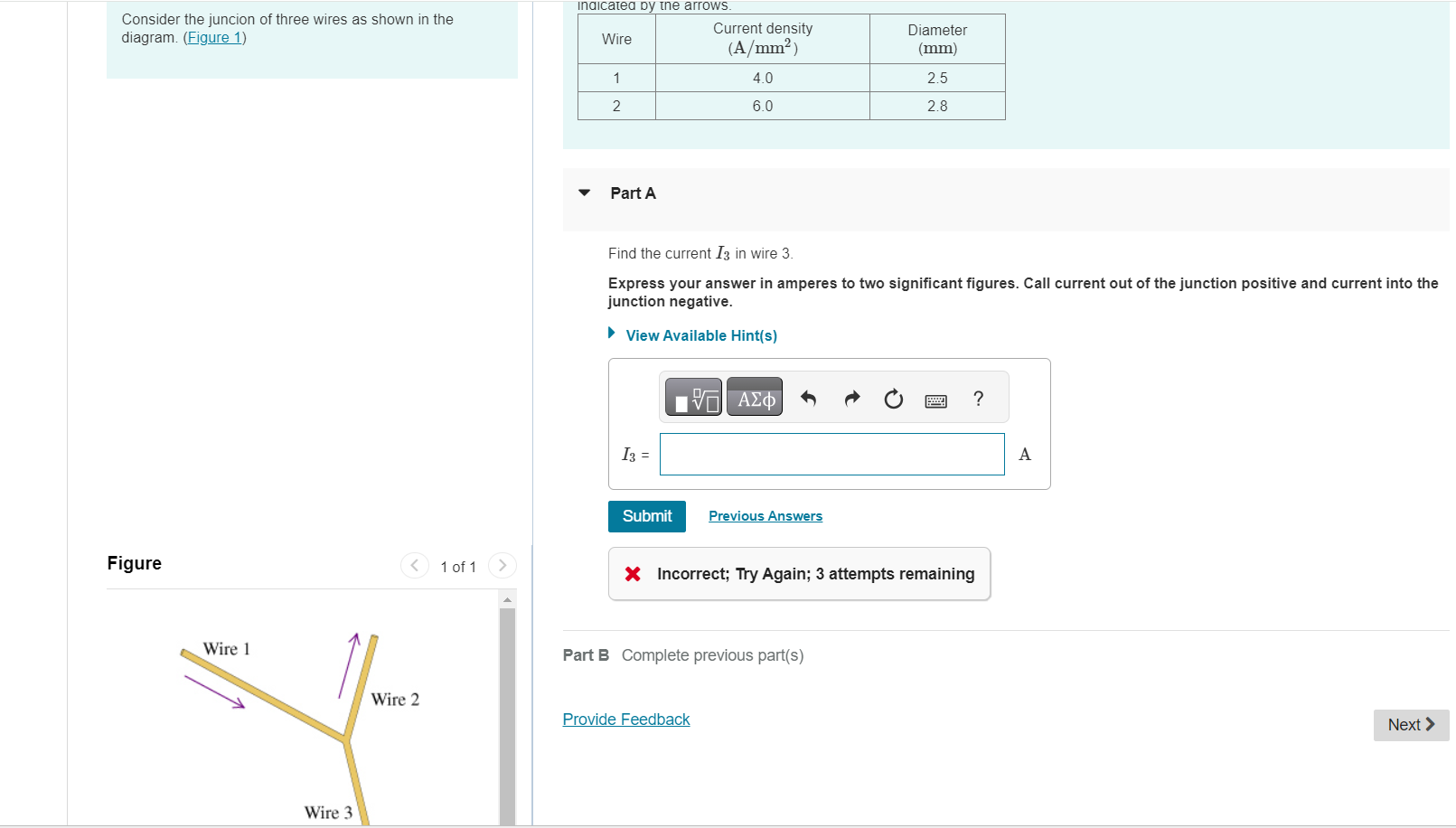 Solved Consider the juncion of three wires as shown in the | Chegg.com