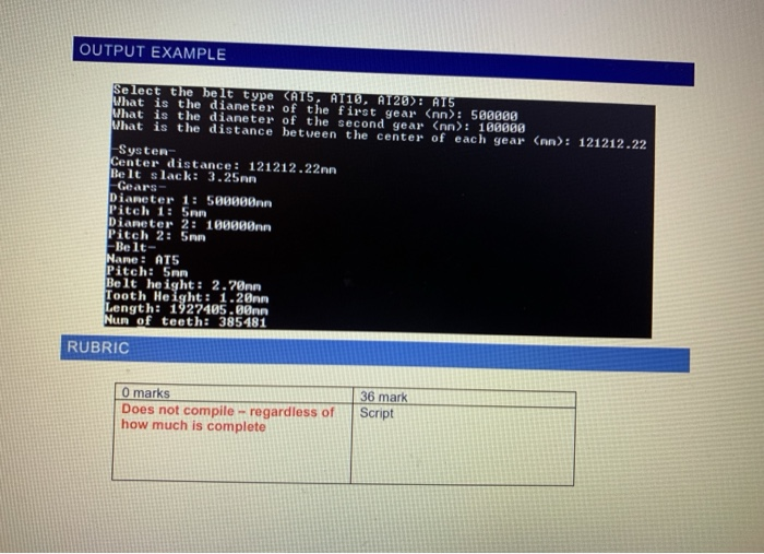 TASK 2. PRINTING AND CALCULATING BELT LENGTH PROBLEM