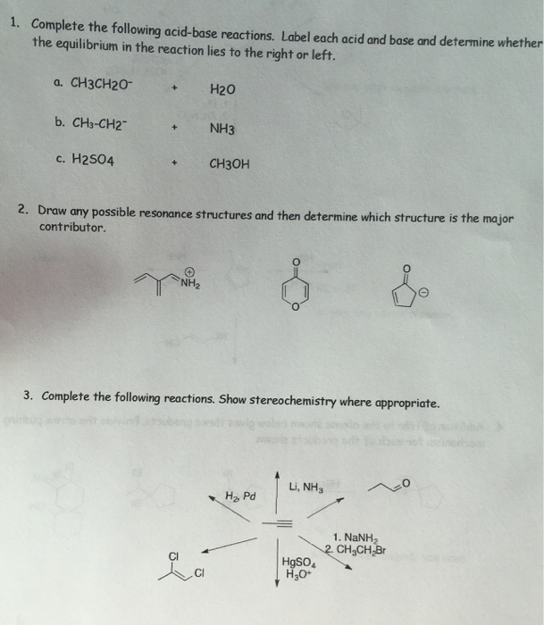 Solved: 1. Complete The Following Acid-base Reactions. Lab... | Chegg.com