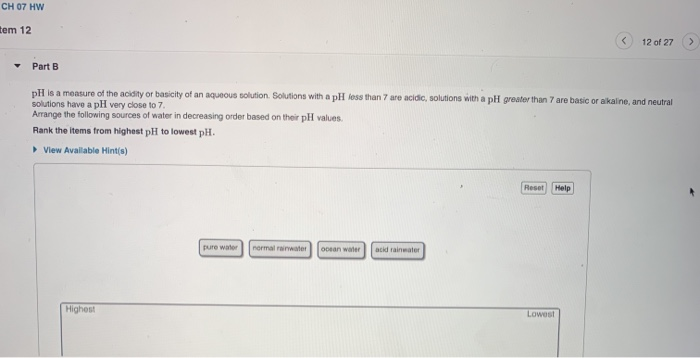 Ch 07 Hw Em 12 12 Of 27 Part B Ph Is A Measure Of Chegg 