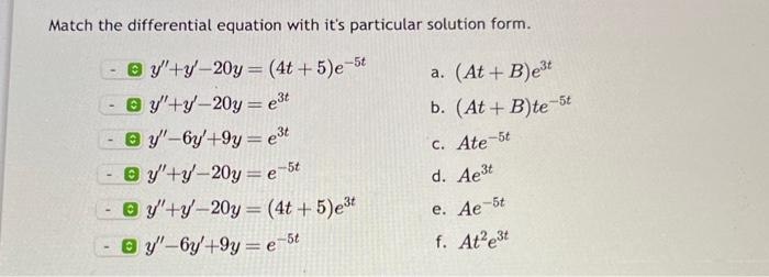 Solved Match the differential equation with it's particular | Chegg.com