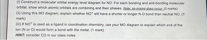 Solved (i) Construct a molecular orbital energy level | Chegg.com