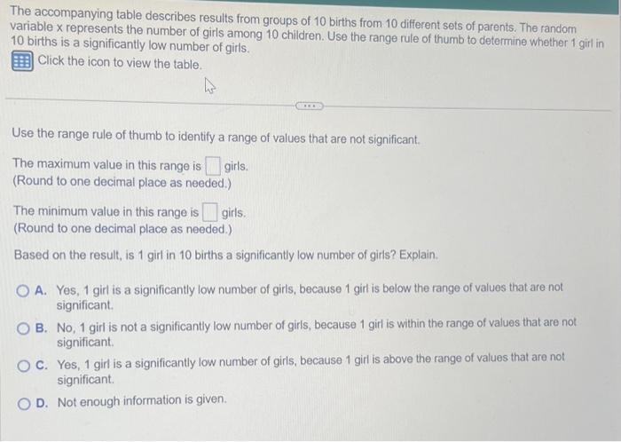 Solved The accompanying table describes results from groups | Chegg.com