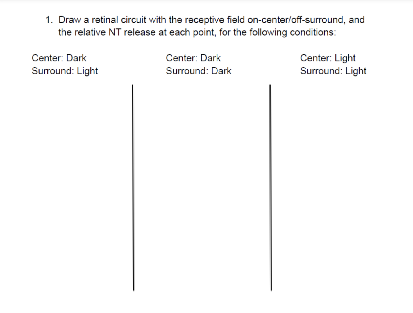 Solved 1. Draw a retinal circuit with the receptive field | Chegg.com