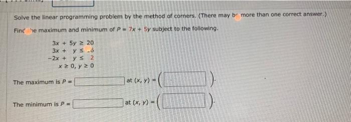 Solved Solve the linear programming problem by the method of | Chegg.com